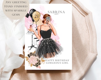 Personalized 21st Birthday Card, Hand Finished with Gems