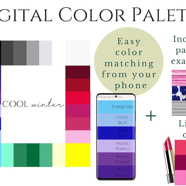 Coole (True) Winter-Palette, Digital Swatch Fan, Saisonale Palette, Armocromia, Einkaufshelfer, Kleiderschrank, Farblehre, Digitaler Download