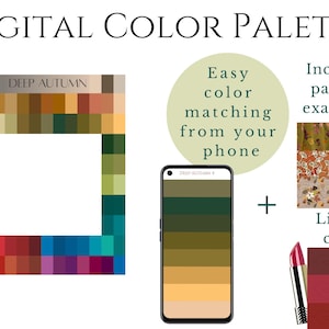 Paleta de cores Outono Profundo (Escuro) - Leque de Amostras Digitais, Paleta Sazonal, Armocromia, Assistente de Compras, Guarda-Roupa, Teoria das Cores, Download Instantâneo