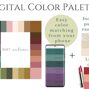 Palette d'automne douce, éventail d'échantillons numériques, palette de saison, armocromia, assistant de magasinage, vêtements, armoire, théorie des couleurs, téléchargement immédiat