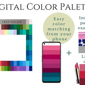Paleta de Inverno Profundo (Escuro), Leque de Amostras Digital, Paleta Sazonal, Armocromia, Assistente de Compras, Guarda-Roupa, Teoria das Cores, Download Instantâneo