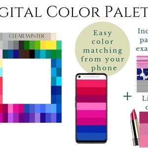 クリア（ブライト）ウィンターパレット、デジタルスウォッチファン、季節のパレット、アルモクロミア、ショッピングアシスタント、ワードローブカラーセオリー、インスタントダウンロード