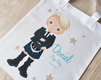 Page Boy Kilt bag Wedding favour gift bag tote bag gym bag school bag sport bag personalised Scottish Irish Welsh Wedding party name