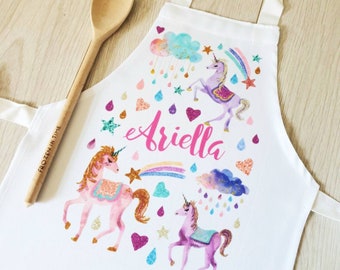 Glitter unicorn Childs Polyester Apron Princess Rainbows baking apron personalised apron baking gift cake maker unicorn glitter effect adult