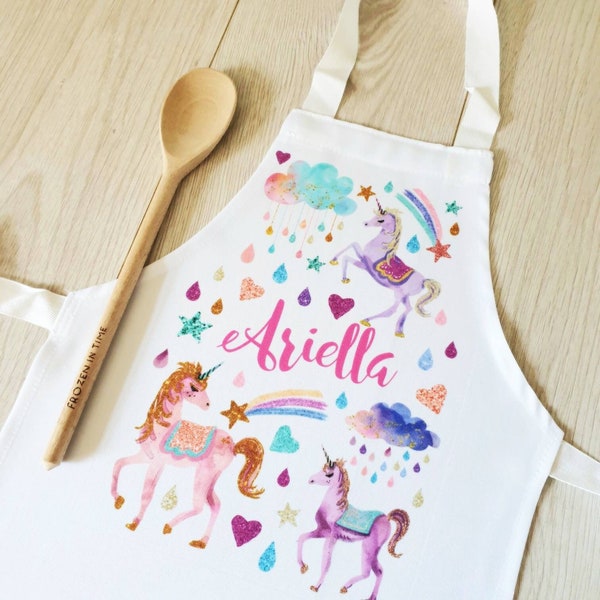 Glitter unicorn Childs Polyester Apron Princess Rainbows baking apron personalised apron baking gift cake maker unicorn glitter effect adult