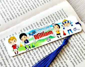 Football boys bookmark Personalised soccer boy gift Name gift metal bookmark party favors Kids footballer Party book reading gift sports
