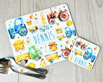 Tractor placemat set personalised gift Farm gift boys placemat girls placemat farm animals party kids placemat kids place setting tractor