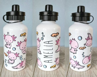 Axolotl personalised water bottle metal bottle girls water bottle gift kids water amphibians water bottle aquatic kawaii salamander