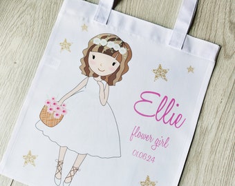 Flower girl Childs Polyester tote bag wedding favour gift bag personalised gift wedding gift page boy options Bridesmaid Ring bearer Bride