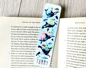 Orca bookmark Personalised gift Name gift metal bookmark party favours Kids Killer whale Party under the sea reading gift fish sea creatures