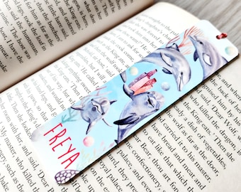 Dolphin bookmark Personalised Dolphins gift Name gift sea creatures metal bookmark party favors Kids aquatic mammal Party ocean reading gift