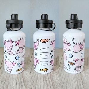 Axolotl personalised water bottle metal bottle girls water bottle gift kids water amphibians water bottle aquatic kawaii salamander