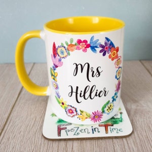 Childhood floral mug wreath personalised mug custom coffee mug Teacher gift teacher mug Gift for her teacher appreciation personalised name
