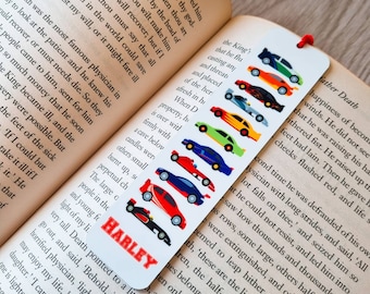 Racing car bookmark Personalised transport gift Name gift metal bookmark party favors Kids Party reading gift motor sports race car track