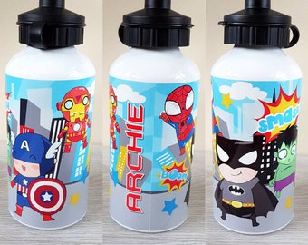 Super hero personalised water bottle personalized bottle boys water bottle superheros bottle gift super boys gift kids water