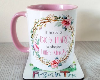 Pink rose personalised name mug floral wreath personalized mug custom coffee mug Teacher gift tea mug Gift for her teacher appreciation