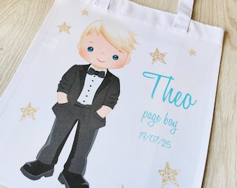 Page Boy Tux bag Wedding favour gift bag tote bag best man usher ring bearer pages bag personalised black suit Wedding party name