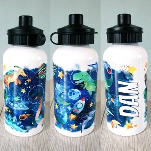 Space Dinosaur water bottle metal reusable personalised bottle custom water bottle sport bottle gift gift for kid celestial bodies astronaut