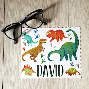 Scary dinosaurs lens cloth Personalised dinosaur gift Name gift Kids gift glitter glasses cleaning cloth glasses wipe glasses cloth gift