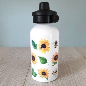 Sunflower water bottle personalised water bottle sunflower gift floral water bottle gift for her flowers bee gift sunflowers bees bee bottle image 6