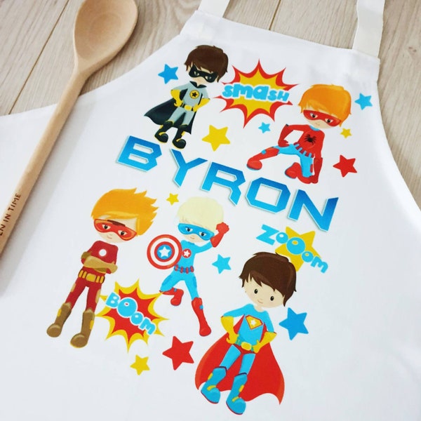 Superhero Childs Polyester Apron super boy baking apron personalised apron baking gift cake maker superheros birthday gift toddler comic