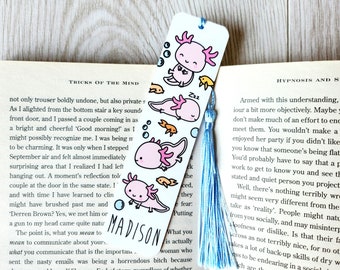 Axolotl bookmark Personalised Kawaii salamander gift Name gift metal bookmark party favors Kids sea creature Party reading gift Amphibian