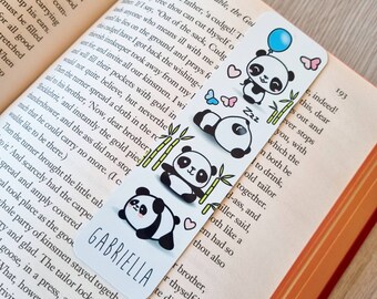 Panda Bear bookmark Personalised Kawaii Panda gift Name gift metal bookmark party favors Kids Panda Party Panda reading gift Pandas