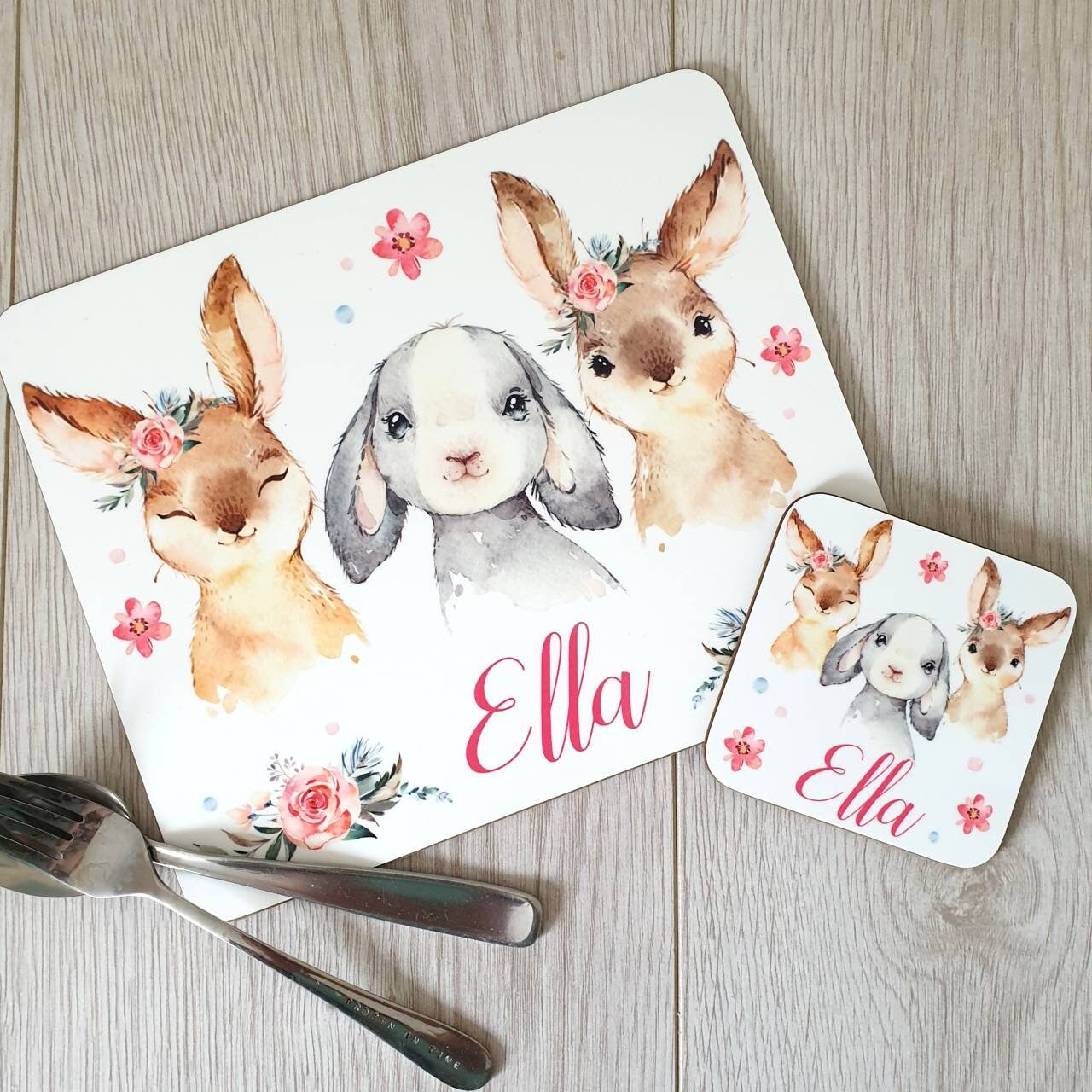 Rabbit placemat Bunny placemat Rabbits placemat set coaster Etsy