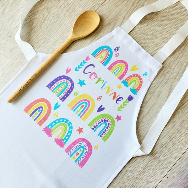 Rainbow Childs Polyester Apron Rainbows baking apron personalised apron baking gift cake maker birthday gift whimsical rainbows