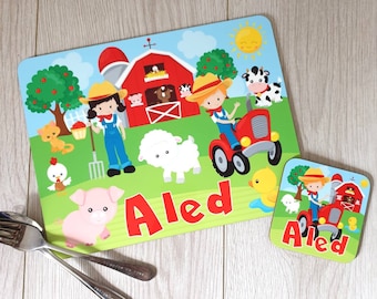Farm yard placemat set personalised gift Farm gift boys placemat girls placemat farm animals party kids placemat kids place setting tractor