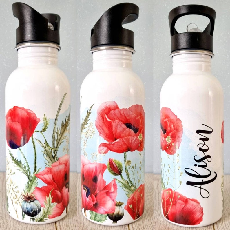 Poppy Water Bottle Personalised Water Bottle Poppies Gift Etsy UK