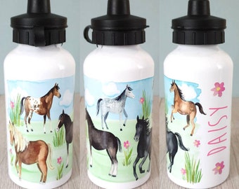 Horse water bottle horse riding gift school water bottle equestrian birthday horses party metal name personalised water bottle wild horse