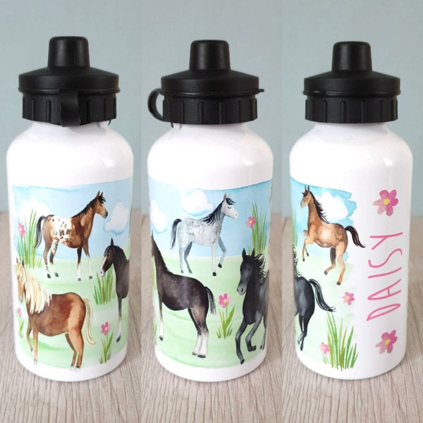 Horse water bottle horse riding gift school water bottle equestrian birthday horses party metal name personalised water bottle wild horse