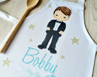 Page boy Tux Childs Polyester Apron wedding favour gift baking apron personalised apron baking gift cake maker wedding gift Black tie suit