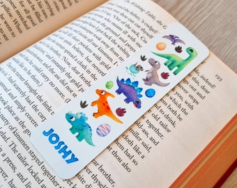 Dinosaur boys bookmark Personalised dinosaurs gift Name gift metal bookmark party favours Kids dinosaur Party Jurassic reading gift blue