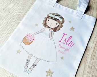 Flower girl Childs Polyester tote bag wedding favour gift bag personalised gift wedding gift page boy options Bridesmaid Ring bearer Bride