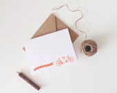 Personalized Couple Bicycle For Two Note Cards Stationery Coral or Choose Your Color (10 Pack)