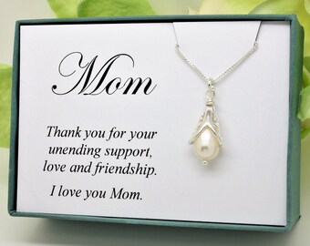 Gift for Mom, Sterling silver Freshwater pearl necklace for Mother, thank you for support, I love you mom