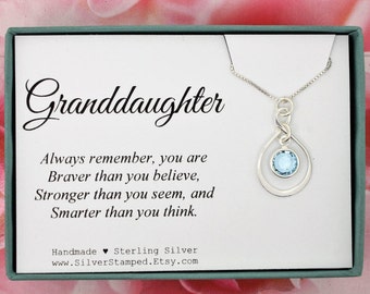 Gift for Granddaughter Gift sterling silver  birthstone necklace, birthday gift from grandma