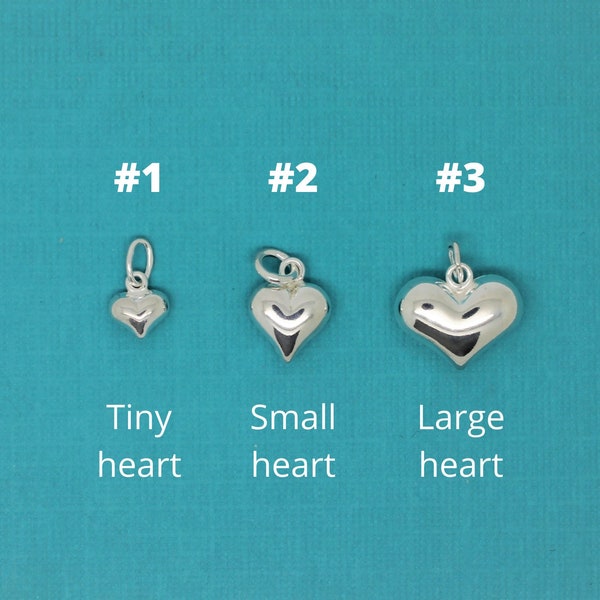 Heart charm, 925 Sterling Silver select a charm, puffed heart, beautiful heart pendant, gift for her