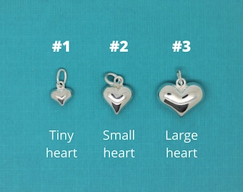 Heart charm, 925 Sterling Silver select a charm, puffed heart, beautiful heart pendant, gift for her