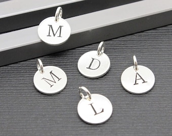 Initial charm, 925 sterling silver small letter charm, 9 mm 1/3" stamped letter charm for personalized necklace, bracelet