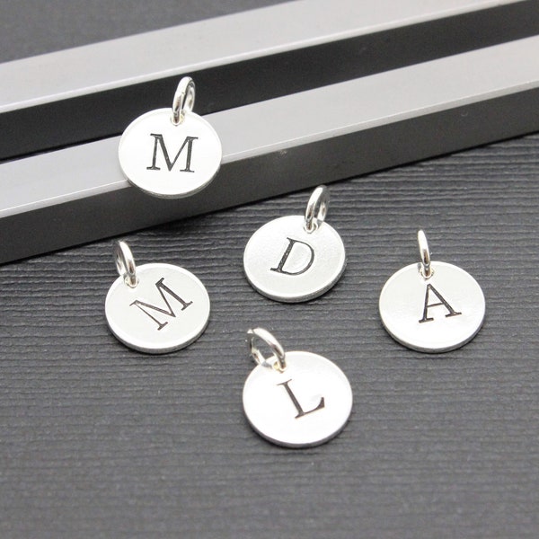 Initial charm, 925 sterling silver small letter charm, 9 mm 1/3" stamped letter charm for personalized necklace, bracelet