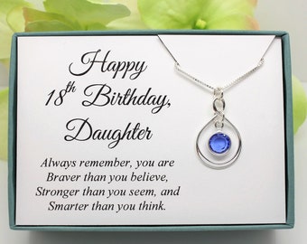 Gift for 18th Birthday Gift for Daughter, Sterling Silver select a  Birthstone necklace for 18 year old, gift from mom dad parents