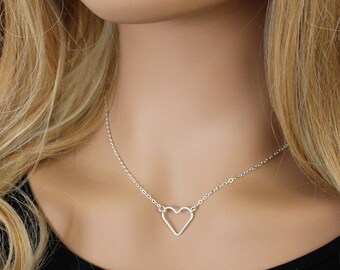 Silver Heart Necklace, Open Heart, 925 Sterling Silver, Dainty Heart Necklace, Tiny Heart, Sterling Silver Heart, Silver Heart, gift for her