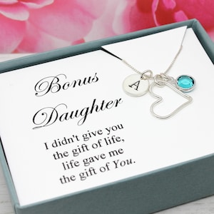 Bonus daughter necklace Gift for Stepdaughter 925 sterling silver Birthstone necklace birthday wedding gift from stepmom stepdad