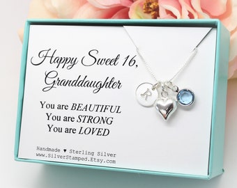 Sweet 16 Gift for Granddaughter 16th birthday Necklace, 925 Sterling Silver Initial, Personalized necklace, Sweet sixteen from grandparents