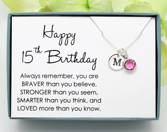 15th Birthday gift for 15 year old girl, birthstone necklace, 925 Sterling silver, personalized fifteenth birthday gift