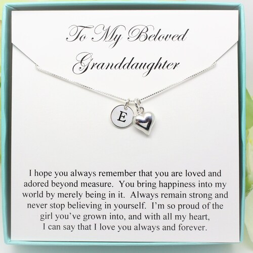 Gift for Granddaughter Necklace Sterling Silver Initial Heart Etsy