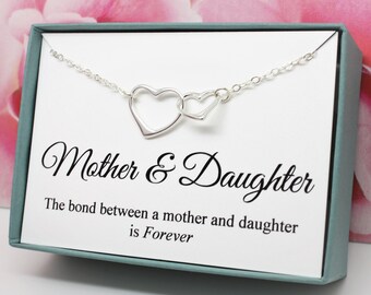 Mother and Daughter necklace for mom, 925 Sterling silver, Christmas or birthday gift for mom from daughter, Heart in Heart necklace